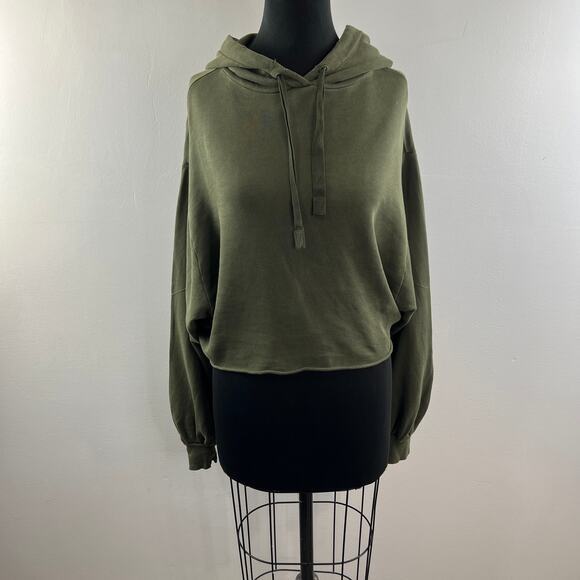 FRAME Cropped Easy Hooded Sweatshirt Vintage Forest Green Pima Cotton Size M - Picture 2 of 10